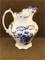 Vintage Blue & White Floral Stoneware Pitcher