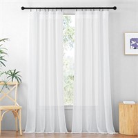 RYB HOME White Sheer Curtains - Faux Linen Semi Sh