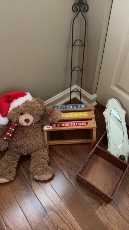 Step stool, box, sconce, bear