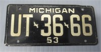 1953 License Plate. Rare.