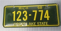 1968 License Plate. Rare.