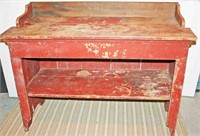 Red Paint Primitive Bucket Bench w/ Gallery &