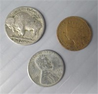 Buffalo Nickel, Steel Penny, and Indian Head