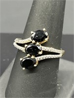 925 Silver w/ Gold Vermeil & Black Nephrite Ring,