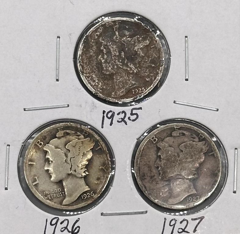 (3) 1925,1926,1927 Dimes