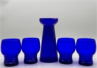 (5) Cobalt Blue Glass Carafe Set: 1- 7in Carafe +
