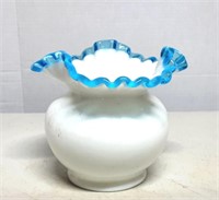 Vintage Fenton Aqua Blue Crest Rose Bowl Vase