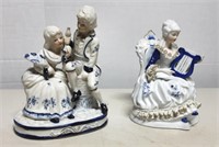 Cobalt Blue & White Victorian Style Figurines