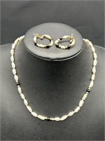 14k Gold w/ Pearl & Black Onyx Necklace & Earrings