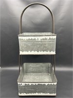 Country Farmhouse 2-Tier Square Tin Handled Basket