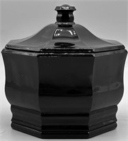 Black Octagonal Ceramic Sugar Dish, Lidded Jar
