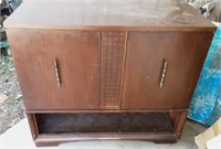 Brown Wooden Cabinet On Wheels