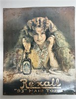 Rexall "93" Hair Tonic Metal Wall Tin Sign