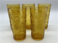 (5) Mid Century Amber 8oz Flat Tumblers by