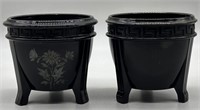 (2) Black Footed Flower Pots w/ Flower