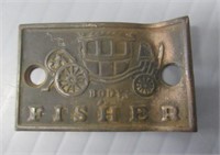 Fisher Rare Plate. Solid Brass.