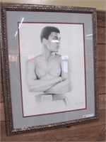 LARGE FRAMED MUHAMMED ALI PENCEL ART FRAME 31X26IN