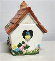Ceramic Birdhouse With Flowers Cookie Jar Canister