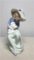 Lady Girl Sitting Holding Dog Figurine Porcelain