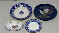 Flow Blue Bowl & Plate, Cranes Plate, Bavaria Dish