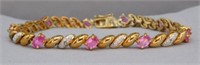 Pink Topaz and Diamond Bracelet. Gold/Sterling