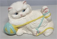 Ceramic Cat Figurine Playing with Yarn