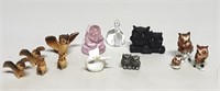 Miniature Owl & Bird Figurine Lot Porcelain, Glass