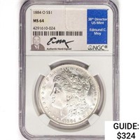 1884-O Morgan Silver Dollar Moy Signed NGC MS64
