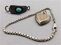 Italy Sterling Silver bracelet, heart locket,