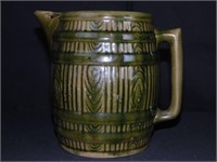 Vintage Green Yellow Ware Barrel Pitcher Pottery