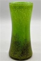 Green Crackle Glass Flower Vase w/ Brown Specks