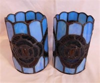 2 stained glass lighted candle holders, 4.5" tall