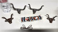 Steer Bull Drawer Pulls & Mexican Clay People Lot