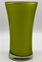 Vintage Olive Green w/ Gold Accent 9in Flower Vase