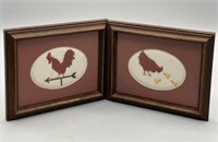 2- Cross Stitch Wall Decor, Rooster, Hens & Chicks