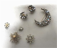 Costume Jewelry Rhinestone Pins & Earrings Lot