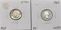 (2) 1964 Canada Dime Silver + 1978s PR Dime