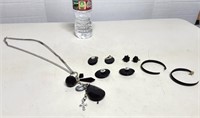 Silver & Black Fashion Jewelry Necklace, Earrings
