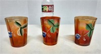 Marigold Carnival Glass Hand Painted Tumblers 4"