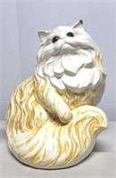 Ceramic 14" Yellow & White Fluffy Cat Figurine