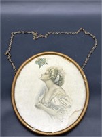 Antique Watercolor of a Lady in Gold Oval Frame