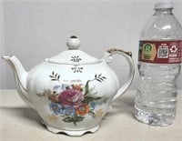 Vintage White Ceramic Musical Teapot Floral Design