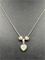 Sterling Silver Bead Chain w/ Heart Slide Pendant
