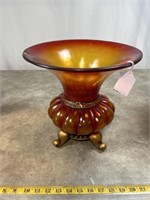 Orange resin decorative vase, 11 inches tall