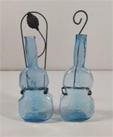 Vintage Dell UV 365 NM Blue Glass Violin Bottles