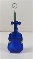 Vintage Cobalt Blue Glass Cello Bottle With Metal