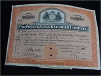 Vintage Pennsylvania RR 60 Shares of Stock 1951
