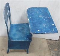 Vintage Metal School Desk Painted Blue with Cubby