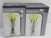 (2) Crystal flower vases in boxes.