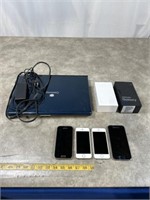 Gateway laptop, iPhones, and Samsung Galaxy